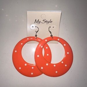 Neon Orange + White Polka Dots Earrings